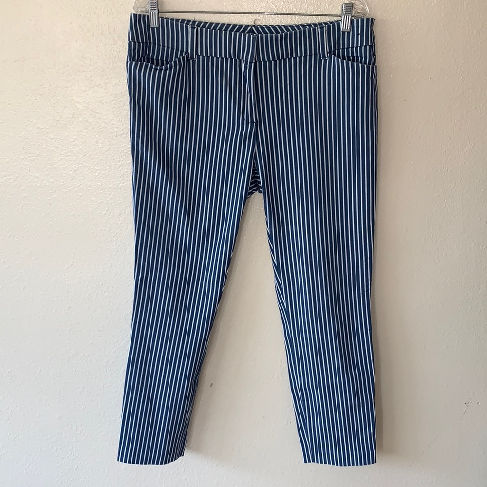 New York & Company Blue and White Striped Straight Leg Pants